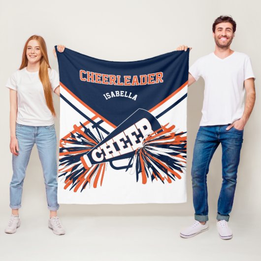 Marineblauw, Oranje & Wit 📣 Cheerleader Fleece Deken (In situ)
