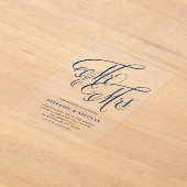 Marineblauw Oudhollandse kalligrafie trouwfeest Mr Acryl Uitnodigingen (Laagn)