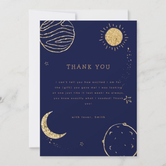 Marineblauw Outer Space Moon Star Boy Baby shower Bedankkaart (Voorkant)