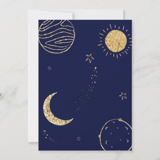 Marineblauw Outer Space Moon Star Boy Baby shower Bedankkaart (Achterkant)