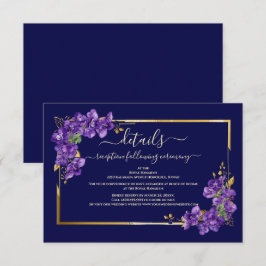 Marineblauw Paarse Bloemen Gouden Lijst Klassieke  Informatiekaartje