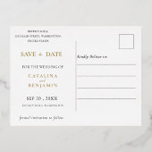 Marineblauw Paarse Geometrische Gouden Lettertrouw Folie Uitnodiging Briefkaart (Achterkant)