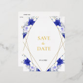 Marineblauw Paarse Geometrische Gouden Lettertrouw Folie Uitnodiging Briefkaart (Voorkant / Achterkant)