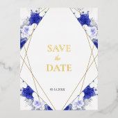 Marineblauw Paarse Geometrische Gouden Lettertrouw Folie Uitnodiging Briefkaart (Voorkant)