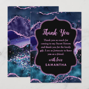 Marineblauw Paarse Glitter Ocean Agaat Sweet Sixte Bedankkaart