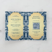 marineblauw paisley indianenqr code bruiloft (Binnen)