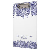 Marineblauw paisley kant witte achtergrond klembord (Links)