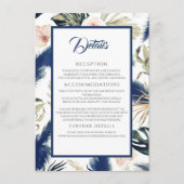 Marineblauw Pampas gras Tropische bruiloft Details Informatiekaartje (Voorkant)