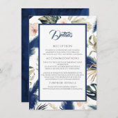 Marineblauw Pampas gras Tropische bruiloft Details Informatiekaartje (Voorkant / Achterkant)