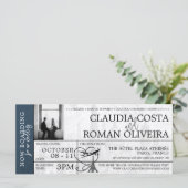 Marineblauw Parijs Bruiloft Boarding Pass Uitnodig (Staand voorkant)