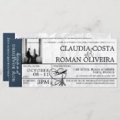 Marineblauw Parijs Bruiloft Boarding Pass Uitnodig (Voorkant / Achterkant)