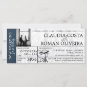 Marineblauw Parijs Bruiloft Boarding Pass Uitnodig (Voorkant)