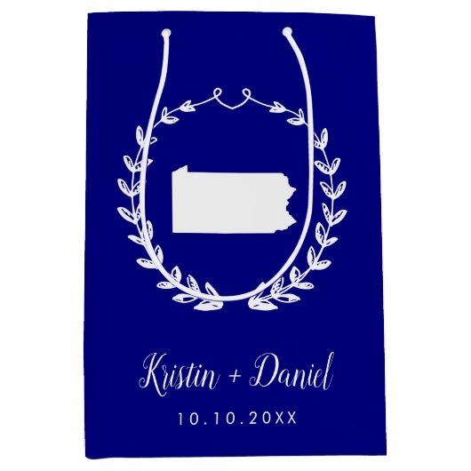 Marineblauw Pennsylvania Kaart Bruiloft Welkom Swa Medium Cadeauzakje (Voorkant)