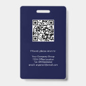 Marineblauw, Personeelsfoto-ID met QR-code, Bedrij Badge (Achterkant)