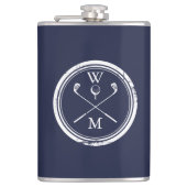Marineblauw Persoonlijk Monogram Beginletters Golf Heupfles (Voorkant)