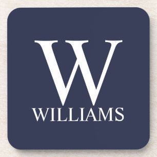 Marineblauw Persoonlijk Monogram en Naam Bier Onderzetter