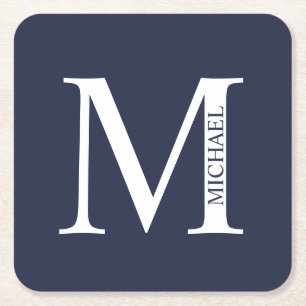 Marineblauw Persoonlijk Monogram en Naam Kartonnen Onderzetters