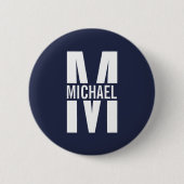 Marineblauw Persoonlijk Monogram en Naam Ronde Button 5,7 Cm (Voorkant)