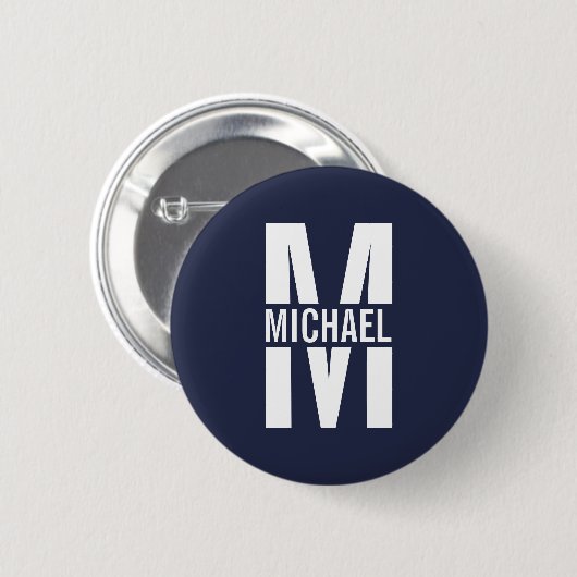 Marineblauw Persoonlijk Monogram en Naam Ronde Button 5,7 Cm (Voorkant /achterkant)