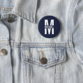 Marineblauw Persoonlijk Monogram en Naam Ronde Button 5,7 Cm (In situ)