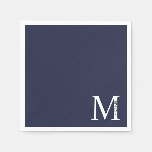 Marineblauw Persoonlijk Monogram en Naam Servet (Voorkant)