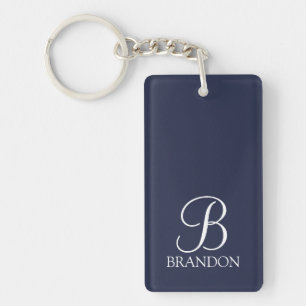 Marineblauw Persoonlijk Schrift Monogram en Naam Sleutelhanger