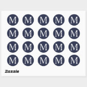 Marineblauw Persoonlijke Monogram en Naam Ronde Sticker (Vel)