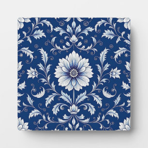 Marineblauw porselein bloemmotief fotoplaat