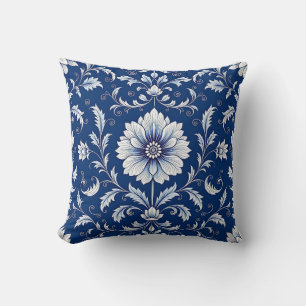 Marineblauw porseleinen bloempatroon kussen