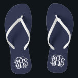 Marineblauw Preppy Script Monogram Teenslippers<br><div class="desc">NEEM CONTACT MET MIJ OP VOOR BESTELLEN MET UW MONOGRAM INITIALEN IN DEZE VOLGORDE: VOORNAAM, ACHTERNAAM, TUSSENNAAM. Ik pas uw monogram aan en stuur u de link om te bestellen. Gelieve niet te kopen tot ik u de link met uw aangepaste ontwerp heb gestuurd. Cute preppy flip flops sandalen gepersonaliseerd...</div>
