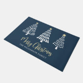Marineblauw Prettig Kerstmis Script Bomen Vet Aang Deurmat (Schuin)