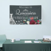 Marineblauw prinsesjurk floral quinceanera spandoek (Beurs)