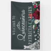 Marineblauw prinsesjurk floral quinceanera spandoek (Verticaal)