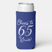 Marineblauw Proost 65 jaar 65e verjaardag Seltzer Blikjeskoeler (Seltzer Achterkant)