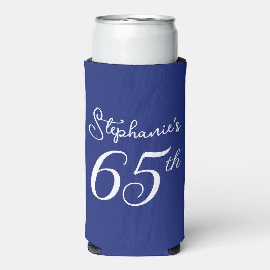 Marineblauw Proost 65 jaar 65e verjaardag Seltzer Blikjeskoeler (Seltzer Voorkant)