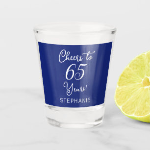 Marineblauw Proost 65 jaar 65e verjaardag Shot Glas