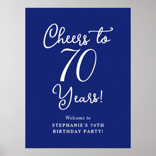 Marineblauw Proost op 70 Jaar Verjaardag Welkomstb Poster (Voorkant)