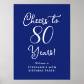 Marineblauw Proost op 80 jaar Verjaardag Welkomstb Poster (Voorkant)