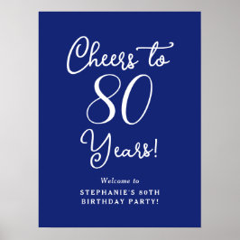 Marineblauw Proost op 80 jaar Verjaardag Welkomstb Poster