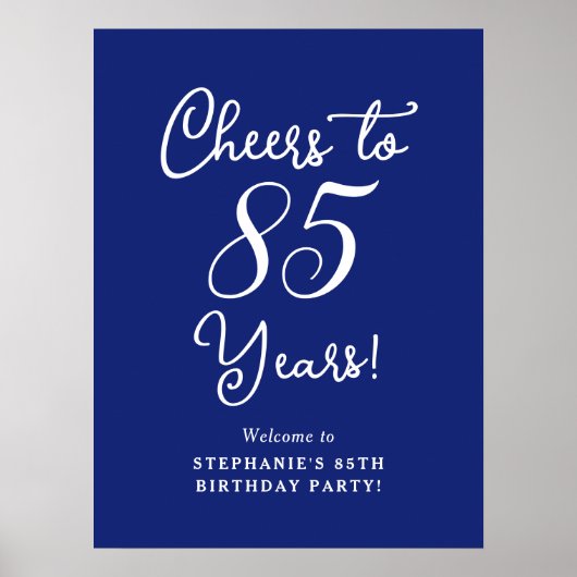 Marineblauw Proost op 85 Jaar Verjaardag Welkomstb Poster (Voorkant)