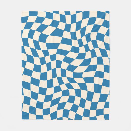 Marineblauw psychedelisch geruit groovy grid patro fleece deken (Voorkant)