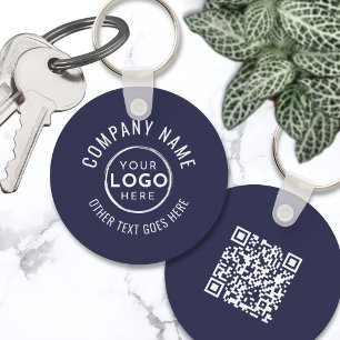 Marineblauw QR-code bedrijfslogo Sleutelhanger