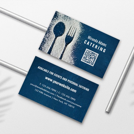 Marineblauw, QR-code, Catering, Chef, Restaurant Visitekaartje