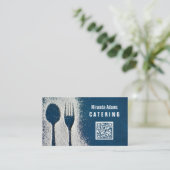 Marineblauw, QR-code, Catering, Chef, Restaurant Visitekaartje (Staand voorkant)