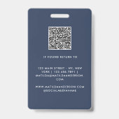 Marineblauw QR code modern minimal foto abstract Badge (Achterkant)