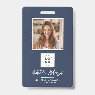 Marineblauw QR code modern minimal foto abstract Badge
