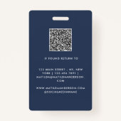 Marineblauw QR code modern minimal foto abstract Badge (Achterkant)