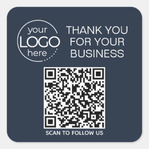 Marineblauw QR Code Smart Contact Vierkante Sticker