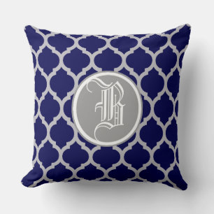 Marineblauw Quatrefoil Patroon Monogram Kussen