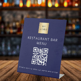 Marineblauw restaurant café bar scan menu QR code Reclamebord Met Voetstuk